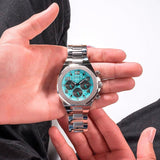  Shop Authentic Guess Empire Chronograph Quartz Sky Blue Dial Silver Steel Strap Watch For Men - GW0489G3 - Luxxuri