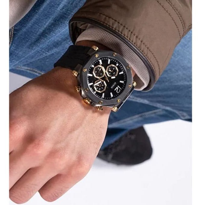 Guess Edge Chronograph Black Dial Black Leather Strap Watch For Men - GW0492G1