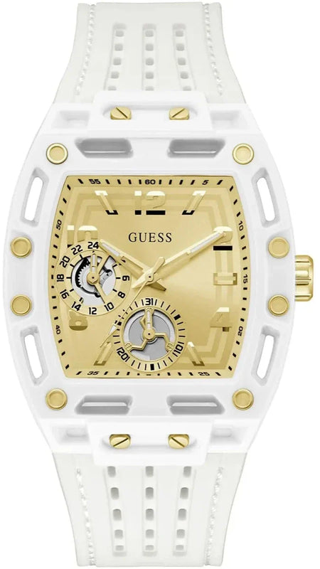  Shop Authentic Guess Phoenix Analog Gold Dial White Silicone Strap Watch For Men - GW0499G5 - Luxxuri
