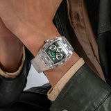  Shop Authentic Guess Phoenix Quartz Green Dial Transparent Silicone Strap Watch For Men - GW0499G8 - Luxxuri