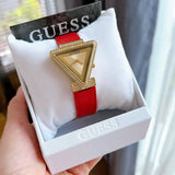  Shop Authentic Guess Fame Quartz Gold Dial Red Leather Strap Watch For Women - GW0504L2 - Luxxuri