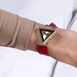  Shop Authentic Guess Fame Quartz Gold Dial Red Leather Strap Watch For Women - GW0504L2 - Luxxuri