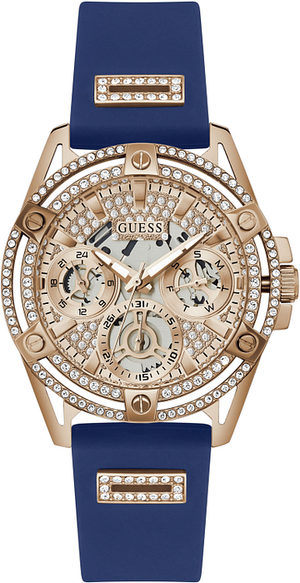  Shop Authentic Guess Queen Quartz Crystals Rose Gold Dial Blue Silicone Strap Watch For Women - GW0536L5 - Luxxuri