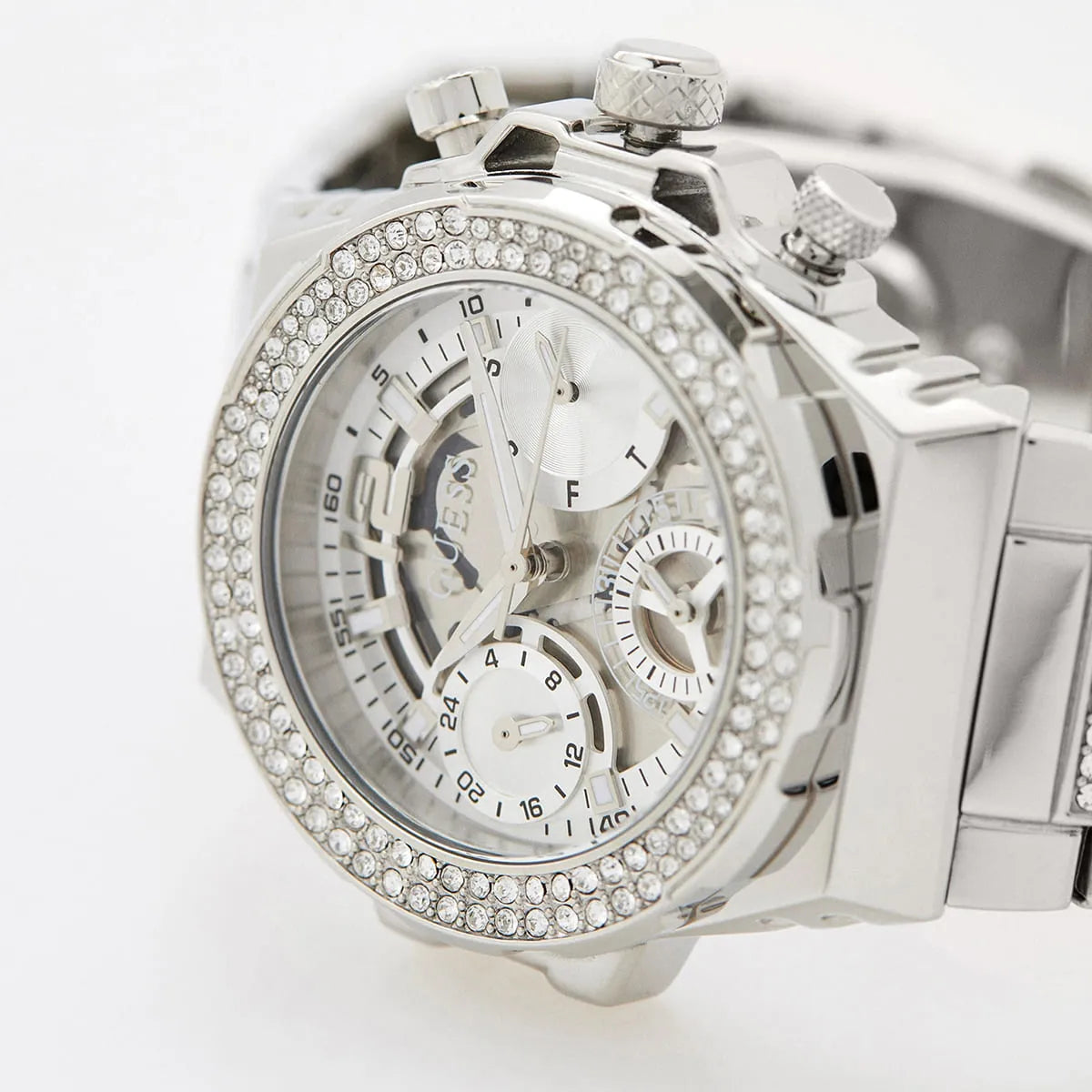  Shop Authentic Guess Fusion Chronograph Crystals Silver Dial Silver Steel Strap Watch For Women - GW0552L1 - Luxxuri