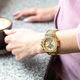  Shop Authentic Guess Fusion Chronograph Gold Dial Gold Steel Strap Watch for Women - GW0552L2 - Luxxuri