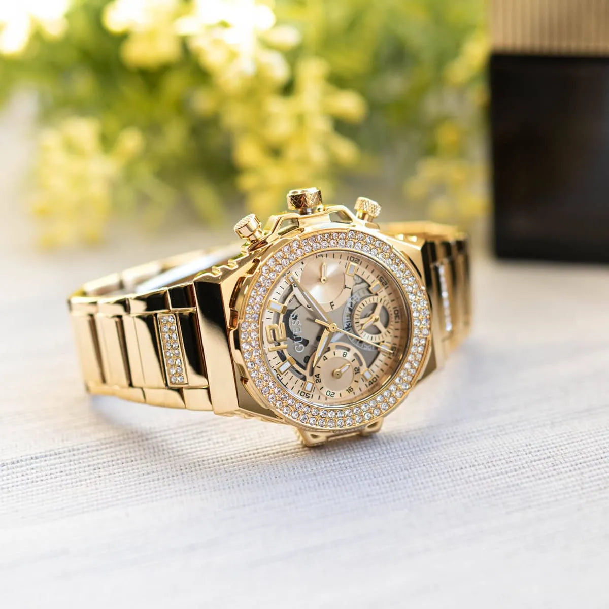  Shop Authentic Guess Fusion Chronograph Gold Dial Gold Steel Strap Watch for Women - GW0552L2 - Luxxuri