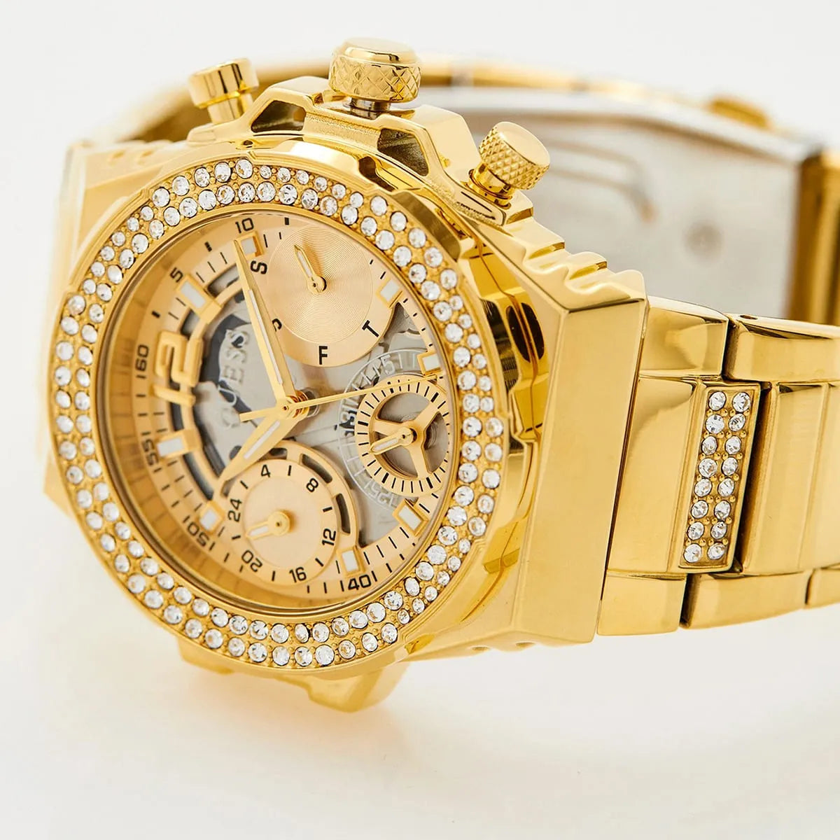 Guess Fusion Chronograph Gold Dial Gold Steel Strap Watch for Women - GW0552L2