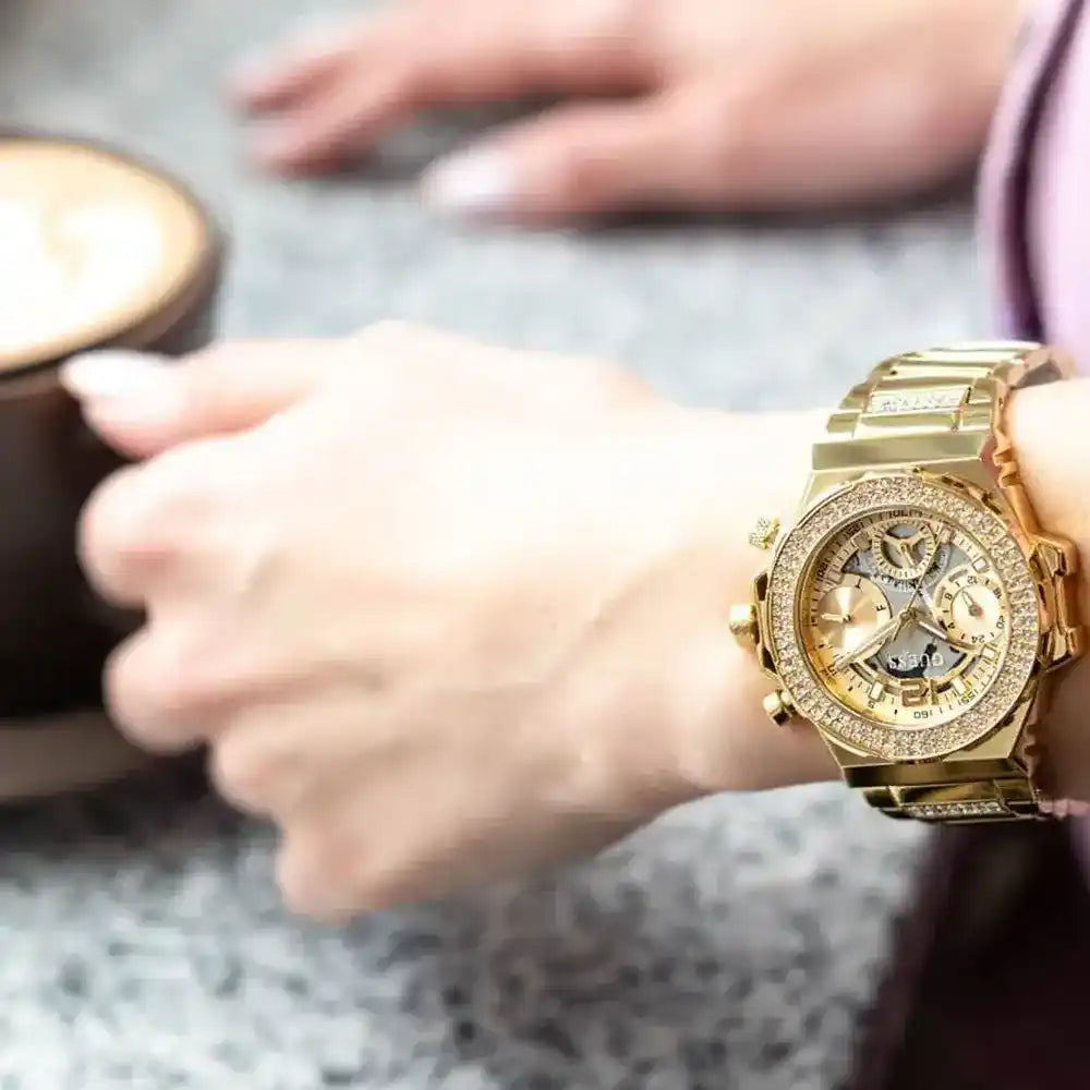  Shop Authentic Guess Fusion Chronograph Gold Dial Gold Steel Strap Watch for Women - GW0552L2 - Luxxuri