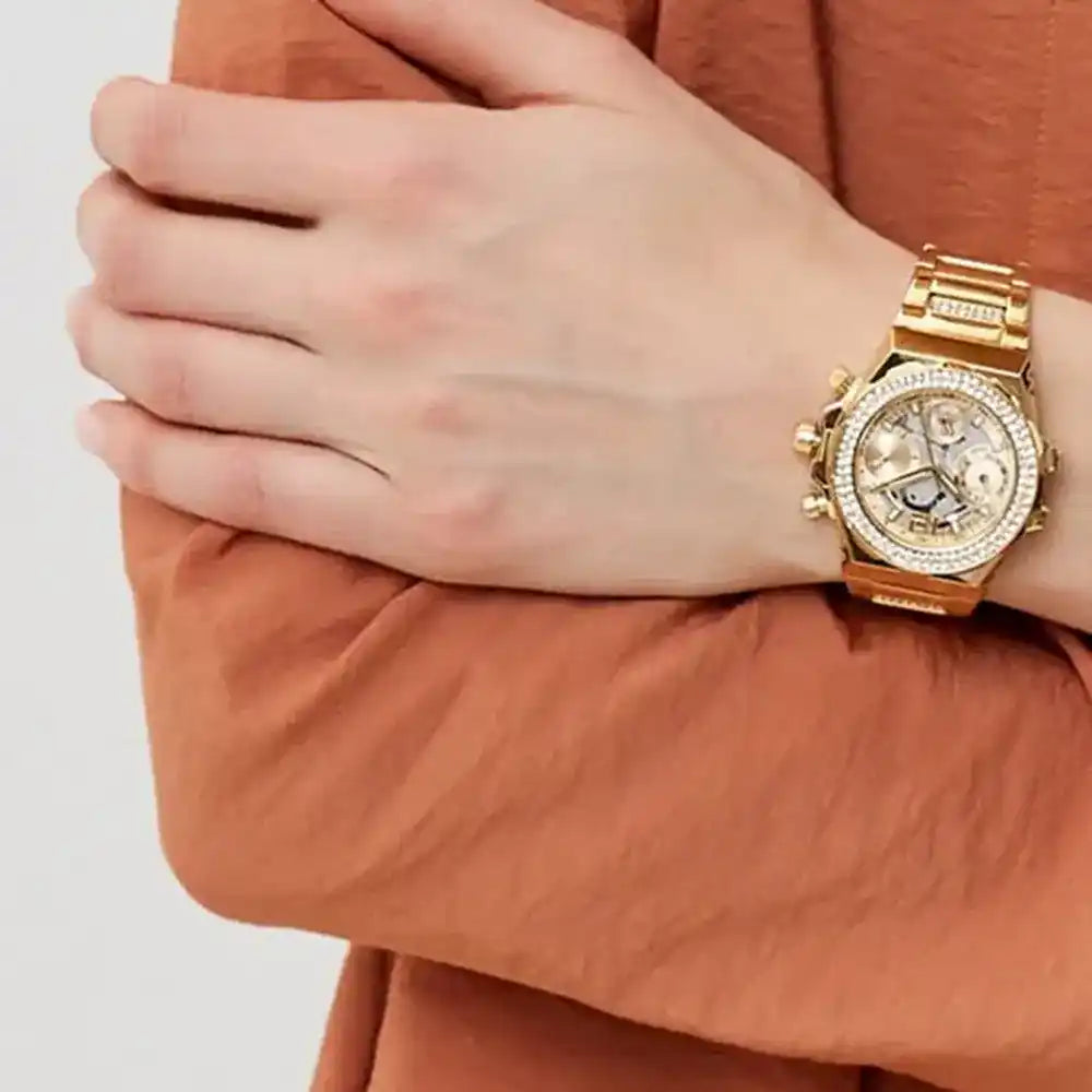  Shop Authentic Guess Fusion Chronograph Gold Dial Gold Steel Strap Watch for Women - GW0552L2 - Luxxuri
