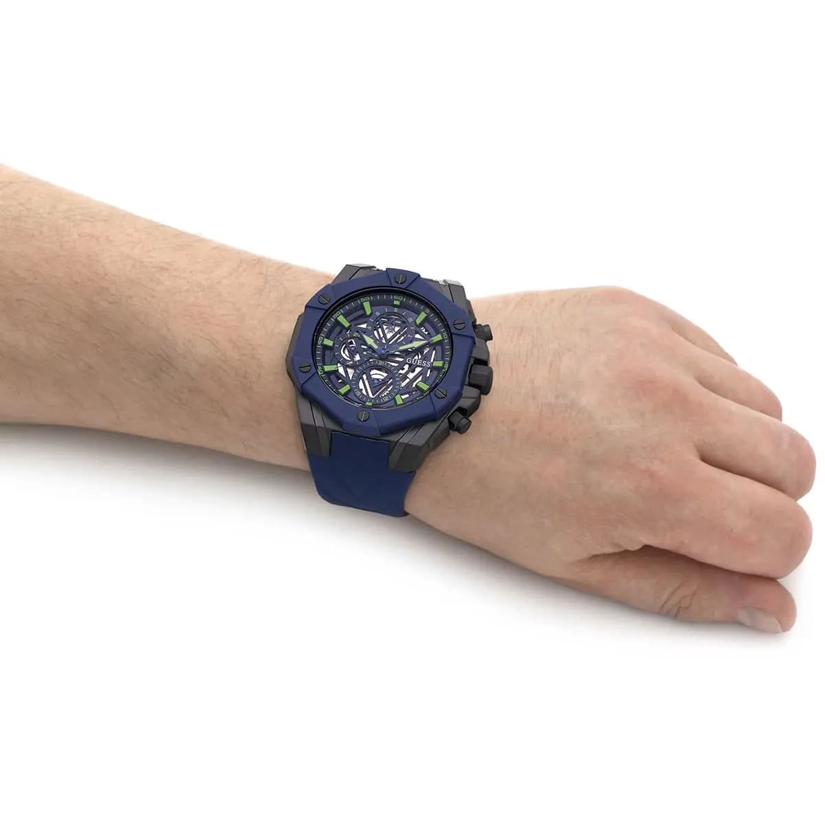 Guess Formula Multifunction Blue Dial Blue Silicone Strap Watch For Men - GW0579G3