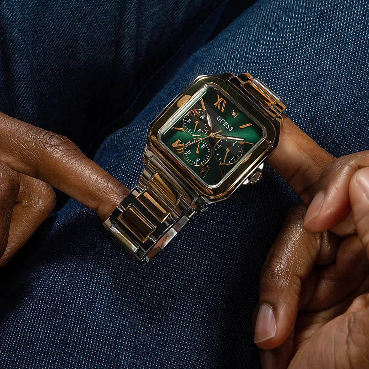  Shop Authentic Guess Dress Chronograph Multifunction Green Dial Two Tone Steel Strap Watch For Men - GW0631G1 - Luxxuri