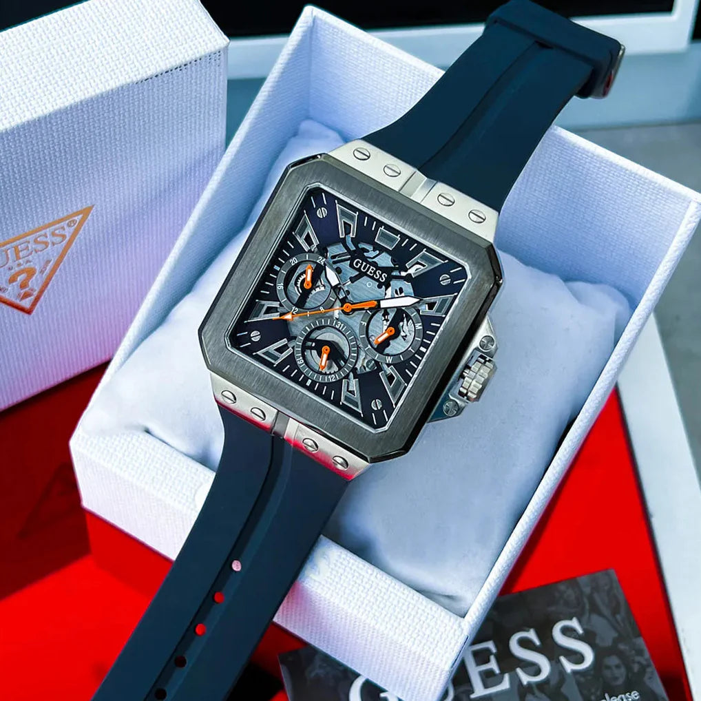  Shop Authentic Guess Leo Chronograph Navy Blue Dial Blue Silicone Strap Watch For Men - GW0637G1 - Luxxuri