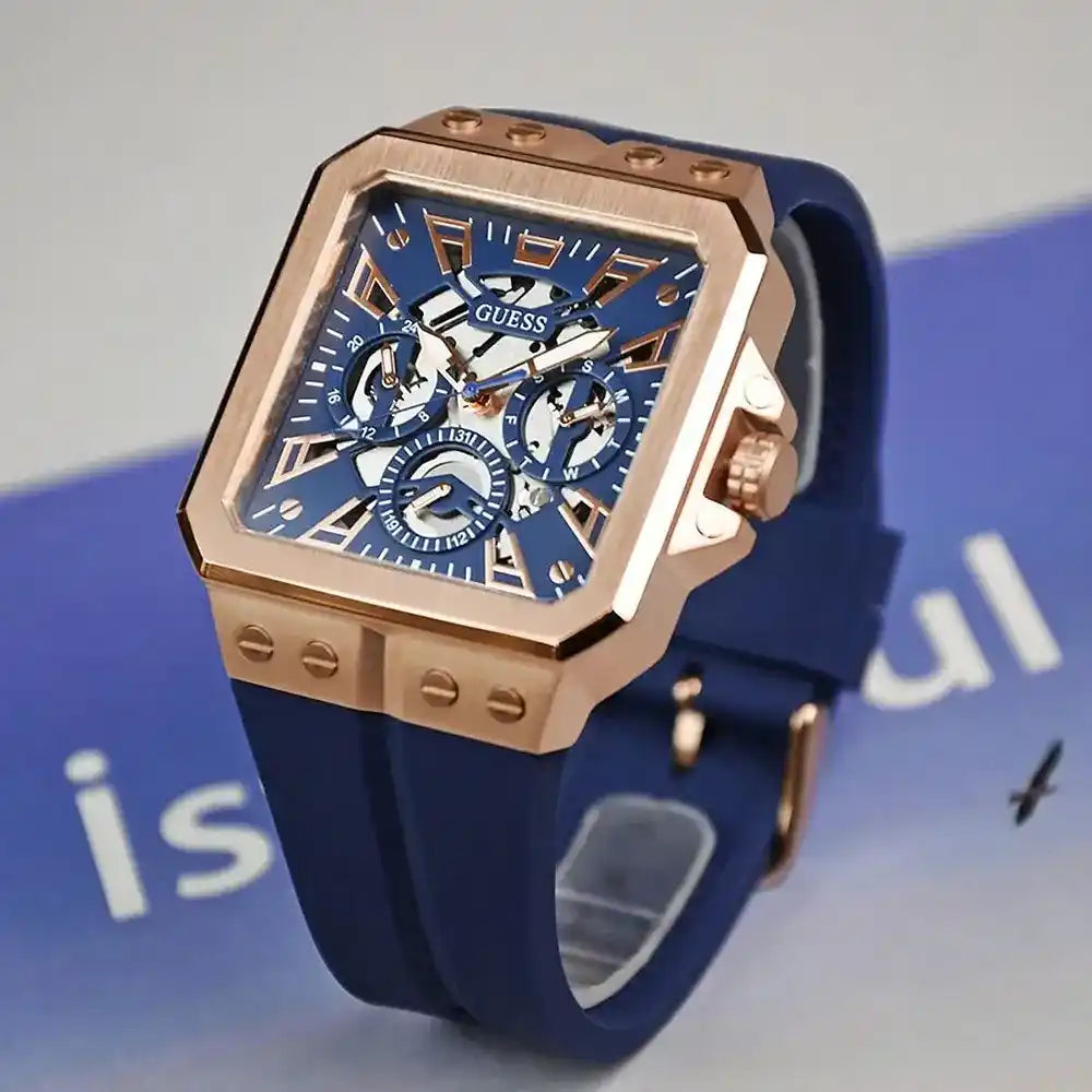 Guess Leo Chronograph Blue Dial Blue Silicone Strap Watch For Men - GW0637G3