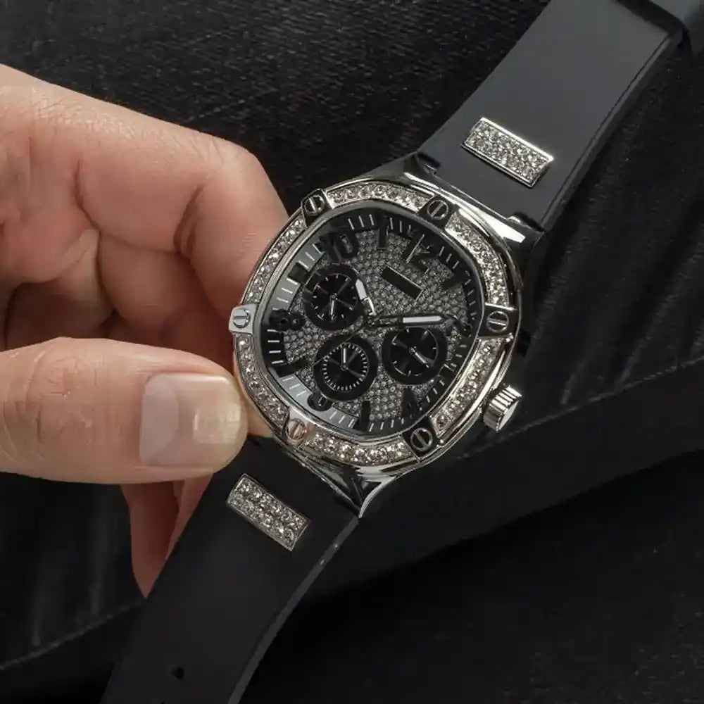  Shop Authentic Guess Duke Crystals Black Dial Black Silicone Strap Watch For Men - GW0641G1 - Luxxuri