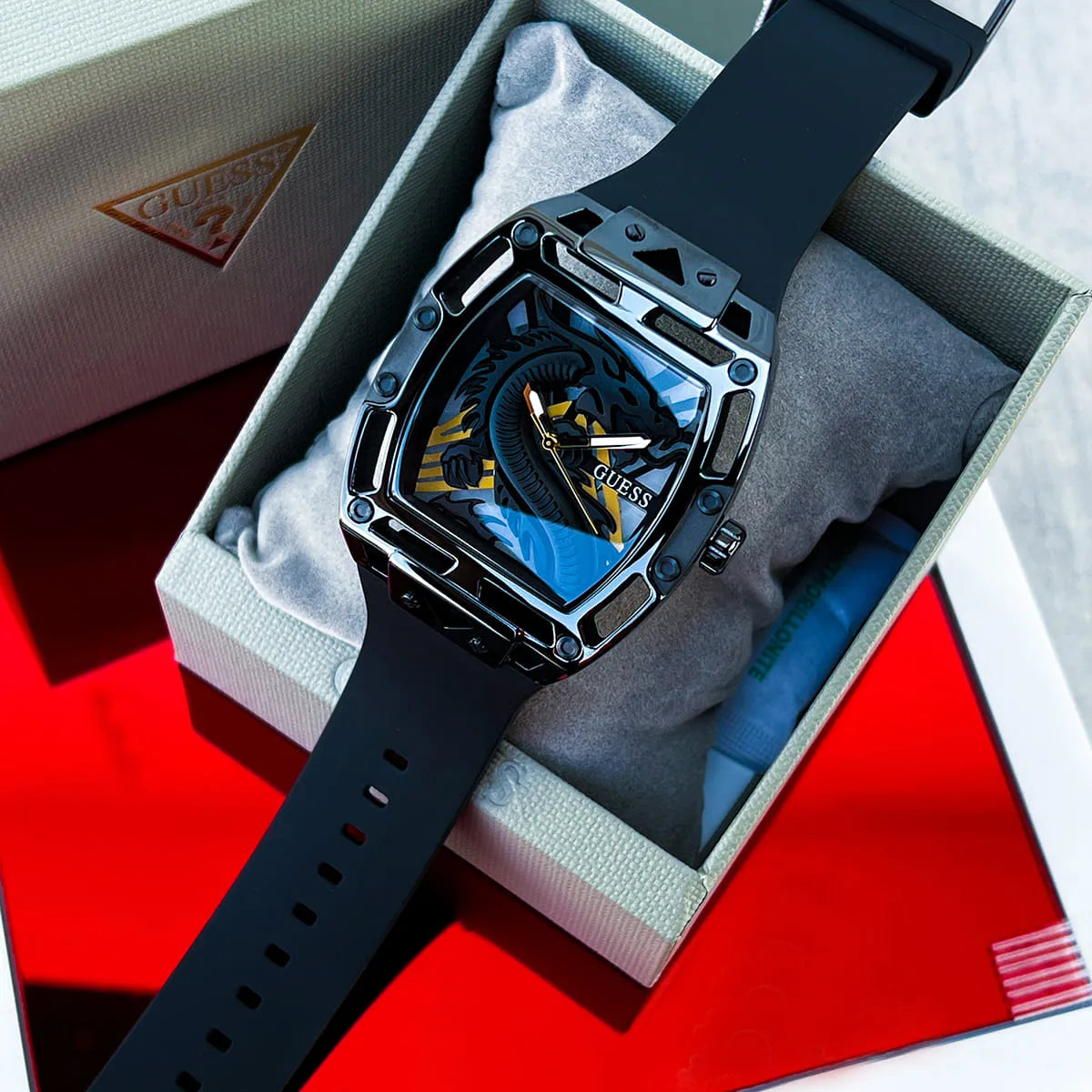 Guess Legend Analog Black Dial Black Rubber Strap Watch For Men - GW0648G1