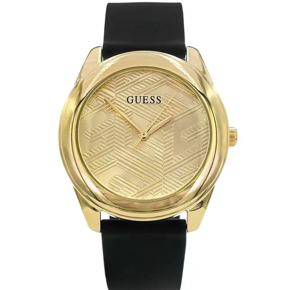  Shop Authentic Guess Cubed Analog Gold Dial Black Silicone Strap Watch For Women - GW0665L1 - Luxxuri