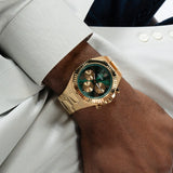  Shop Authentic Guess Equity Analog Green Dial Gold Steel Strap Watch For Men - GW0703G2 - Luxxuri