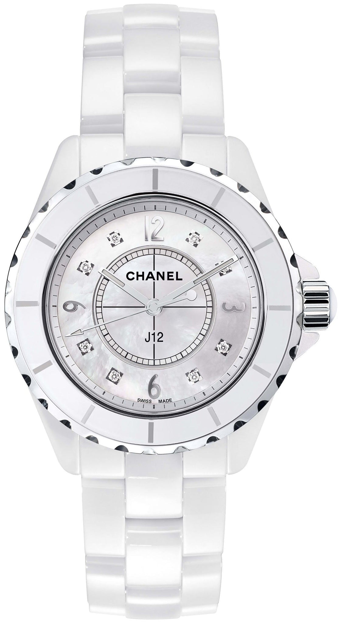  Shop Authentic Chanel J12 Diamonds Quartz Ceramic White Dial White Steel Strap Watch for Women - J12 H2422 - Luxxuri