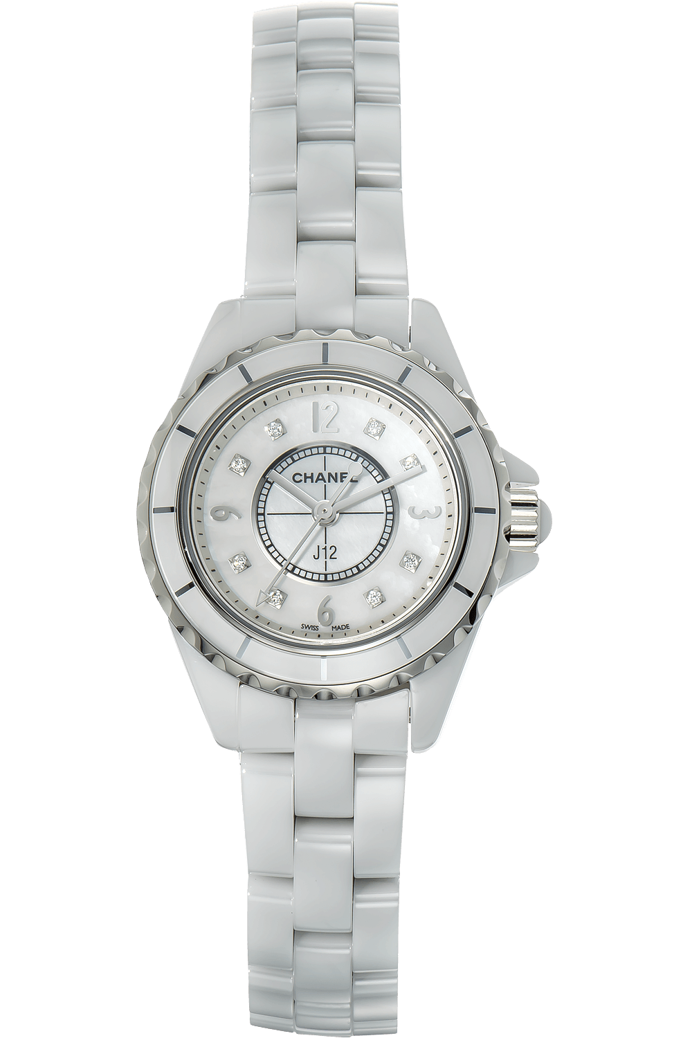  Shop Authentic Chanel J12 Diamonds Quartz Mother of Pearl White Dial White Steel Strap Watch for Women - J12 H2570 - Luxxuri