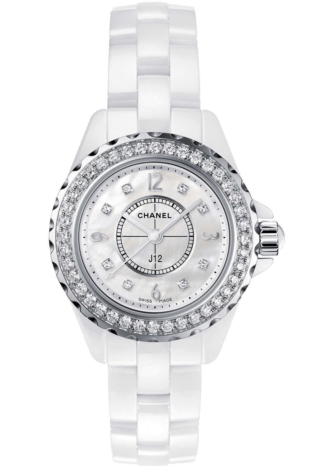Chanel J12 Diamonds Quartz White Dial White Steel Strap Watch for Women - J12 H2572