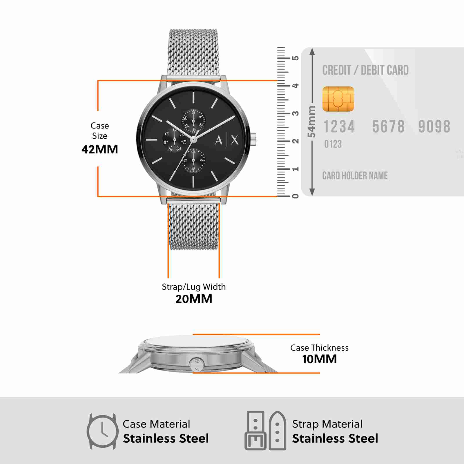 Armani Exchange Cayde Chronograph Black Dial Silver Mesh Strap Watch For Men - AX2714