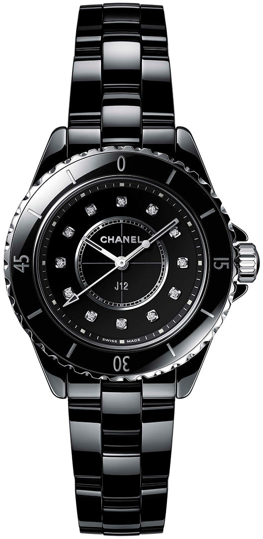  Shop Authentic Chanel J12 Quartz Diamonds Black Dial Black Steel Strap Watch for Women - J12 H5701 - Luxxuri