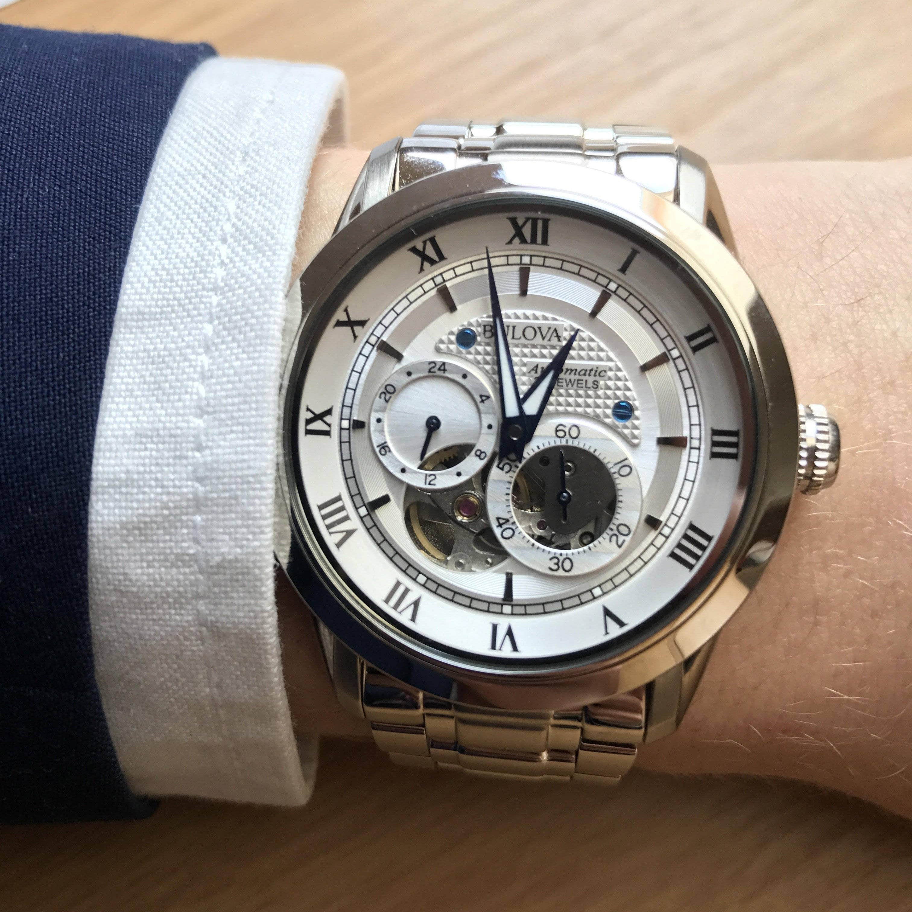 Bulova BVA Series Dual Aperture Silver Dial Silver Steel Strap Watch for Men - 96A118