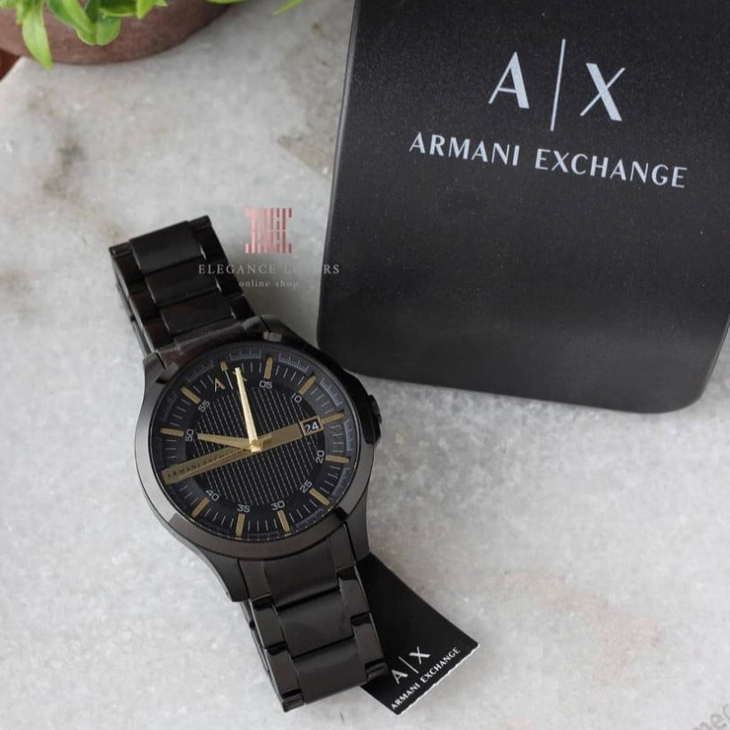 Armani Exchange Hampton Chronograph Black Dial Black Steel Strap Watch For Men - AX2413