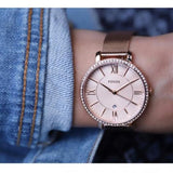  Shop Authentic Fossil Jacqueline Quartz Rose Gold Dial Rose Gold Mesh Strap Watch for Women - ES4628 - Luxxuri