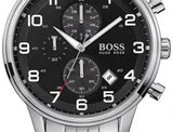  Shop Authentic Hugo Boss Aeroliner Chronograph Black Dial Silver Steel Strap Watch For Men - 1512446 - Luxxuri