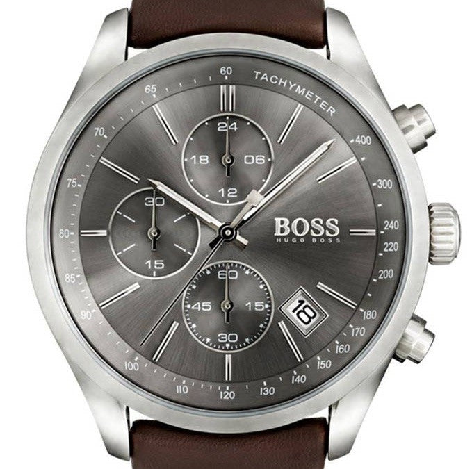  Shop Authentic Hugo Boss Grand Prix Grey Dial Brown Leather Strap Watch for Men -  1513476 - Luxxuri