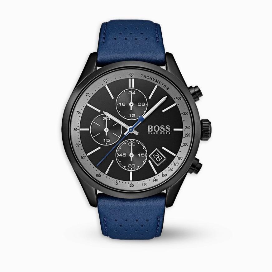  Shop Authentic Hugo Boss Grand Prix Chronograph Black Dial Blue Leather Strap Watch for Men - 1513563 - Luxxuri