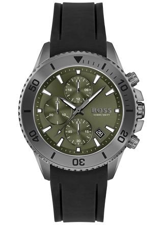  Shop Authentic Hugo Boss Admiral Green Dial Black Silicon Rubber Strap Watch for Men - 1513967 - Luxxuri