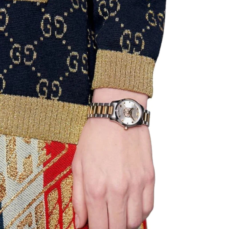  Shop Authentic Gucci G Timeless Quartz Silver Dial Two Tone Steel Strap Watch For Women - YA126596 - Luxxuri