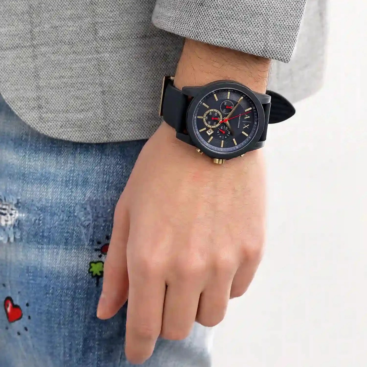  Shop Authentic Armani Exchange Outerbanks Chronograph Blue Dial Blue Silicone Strap Watch For Men - AX1335 - Luxxuri