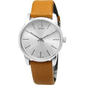  Shop Authentic Calvin Klein City Silver Dial Light Brown Leather Strap Watch For Women- K2G23120 - Luxxuri