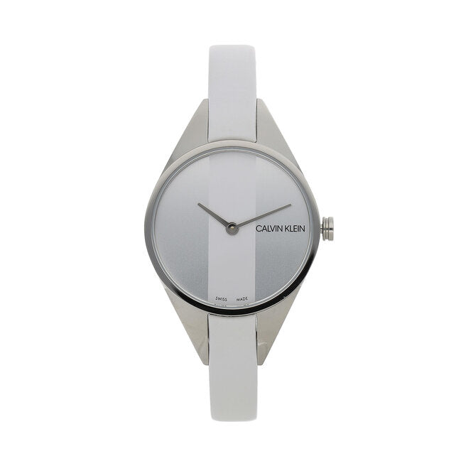  Shop Authentic Calvin Klein Rebel White Dial White Leather Strap Watch for Women - K8P231L6 - Luxxuri