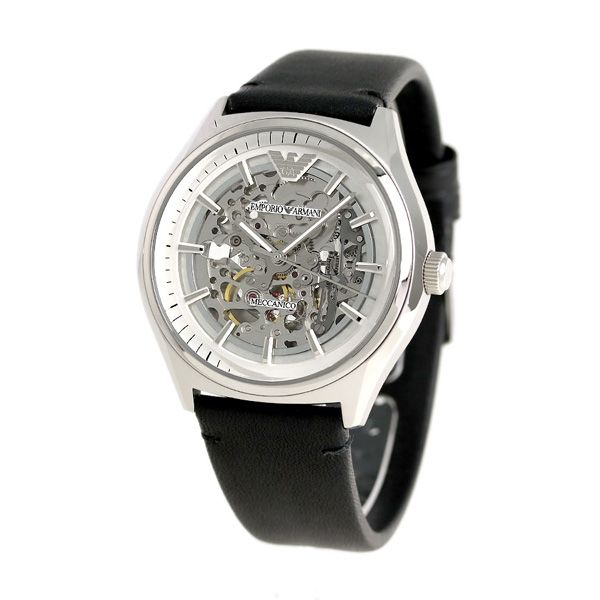  Shop Authentic Emporio Armani Meccanico White Skeleton Dial Black Leather Strap Watch For Men - AR60003 - Luxxuri