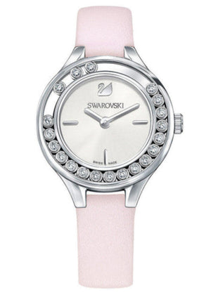  Shop Authentic Swarovski Lovely Crystals Silver Dial Pink Leather Strap Watch for Women - 5261493 - Luxxuri
