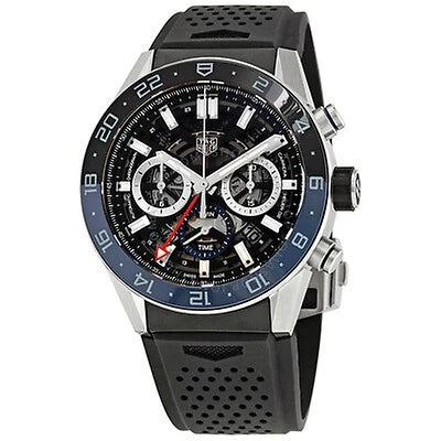 Tag Heuer Carrera Automatic Chronograph Steel & Ceramic Black Dial Black Rubber Strap Watch for Men - CBG2A1Z.FT6157