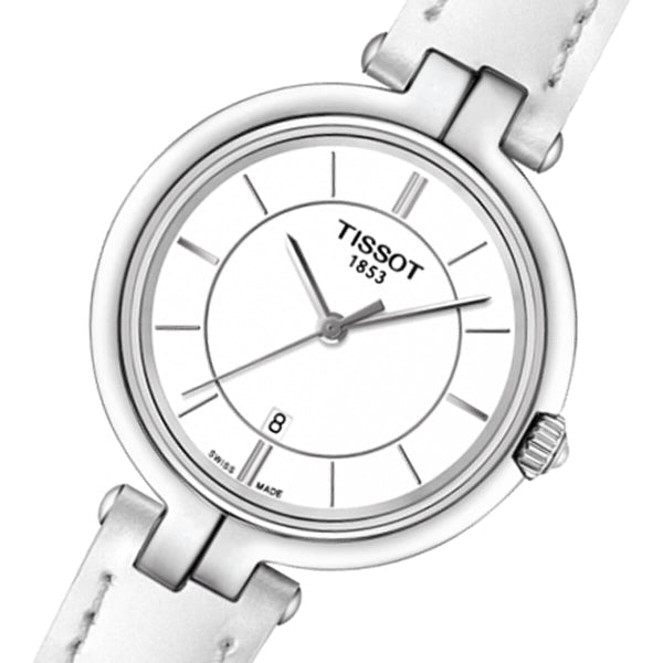 Tissot T Lady Flamingo White Dial White Leather Strap Watch For Women - T094.210.16.011.00