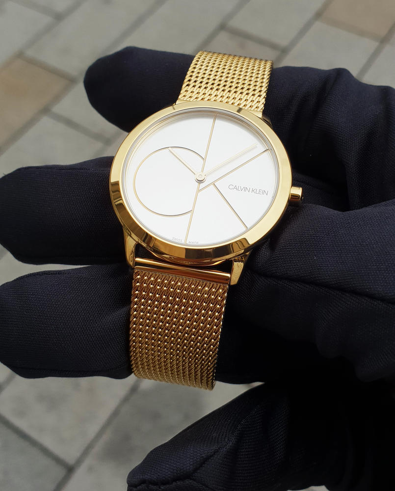  Shop Authentic Calvin Klein Minimal Silver Dial Gold Mesh Bracelet Watch for Women - K3M22526 - Luxxuri