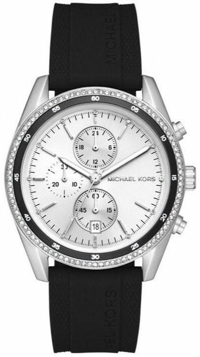  Shop Authentic Michael Kors Hadyn Chronograph Silver Dial Black Rubber Strap Watch for Women - MK7486 - Luxxuri