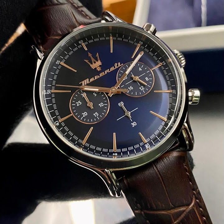  Shop Authentic Maserati Epoca Chronograph Blue Dial Brown Leather Strap Watch For Men - R8871618014 - Luxxuri
