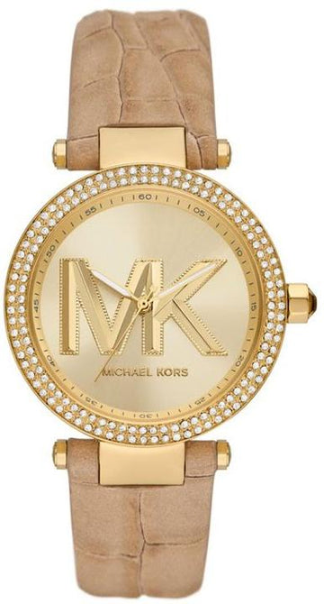  Shop Authentic Michael Kors Parker Three-Hand Gold Dial Brown Leather Strap Watch For Women - MK4725 - Luxxuri