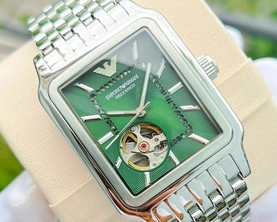  Shop Authentic Emporio Armani Meccanico Automatic Green Dial Silver Steel Strap Watch For Men - AR60067 - Luxxuri
