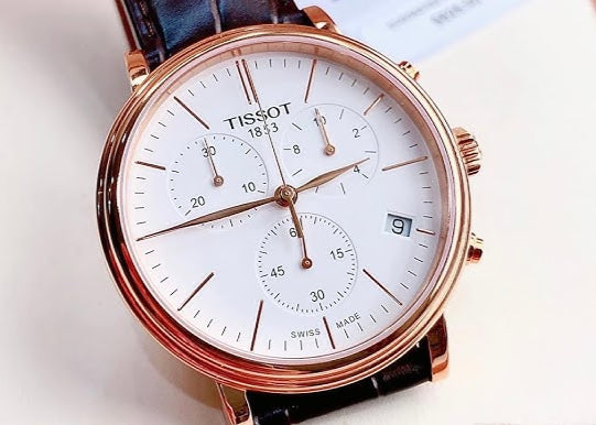 Tissot Carson Premium Chronograph White Dial Brown Leather Strap Watch For Men - T122.417.36.011.00