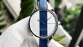  Shop Authentic Calvin Klein Rebel Blue Silver Dial Blue Leather Strap Watch for Women - K8P231V6 - Luxxuri