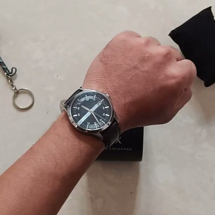 Shop Authentic Armani Exchange Hampton Chronograph Black Dial Black Leather Strap Watch For Men - AX2101 - Luxxuri