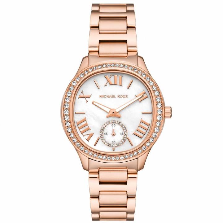  Shop Authentic Michael Kors Sage Three-Hand Mother of Pearl White Dial Rose Gold Steel Strap Watch for Women - MK4806 - Luxxuri
